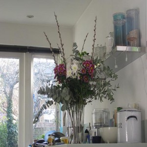 coloured flowers in kitchen