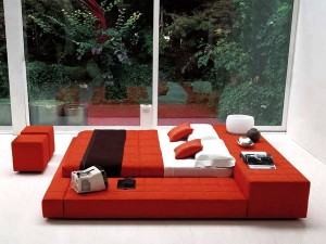 Modern-Bedroom-Design-Ideas-with-Red-and-White-Bed-Furniture-and-Garden-View