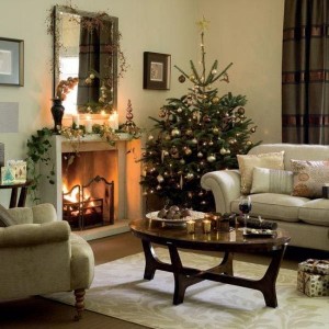 Traditional-Christmas-Tree-Decorating-Ideas-Display-Beside-White-Sofas