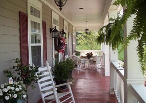 Old-Fashioned-Porch-Design-White-Outdoor-Rocking-Chair