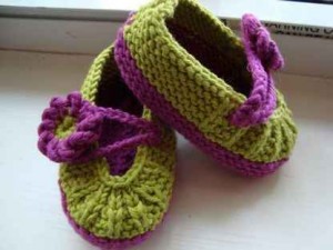 colored knitting booties