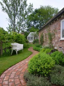 Impressive-Garden-Bench-decorating-ideas-for-Decorative-Landscape-Farmhouse-design-ideas-with-brick-path-brick-pathway-brick-walkway-bushes-fruit-trees-garden-bench-garden