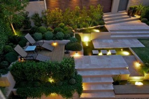Fabulous-Garden-Lights-Decoration-ideas-for-charming-Landscape-Contemporary-design-ideas-with-aquatic-deck-fountain-garden-grass-hardscape-landing-lawn-lounge-chairs-outdoor-lights